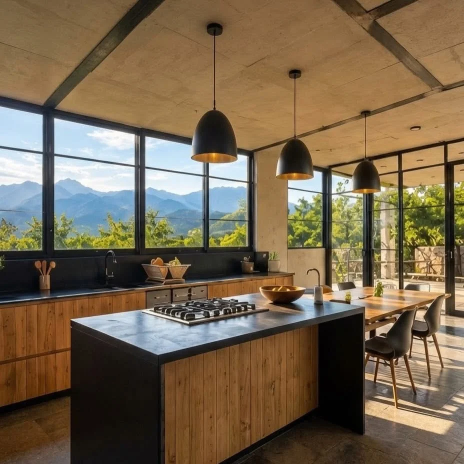 Casa contemporánea rodeada de vegetación en entorno natural
