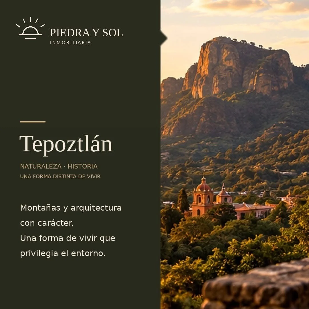 Paisaje de Tepoztlán, Morelos, con el cerro y el centro del pueblo